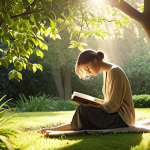**

A person sitting peacefully, eyes closed, in a serene garden. Sunlight filters through the trees, illuminating them.  Focus on the feeling of introspection and connection with nature.  Subtle visual cues representing personal values (e.g., a book for knowledge, a balanced scale for justice) are interwoven into the scenery.  Soft, warm color palette.

**