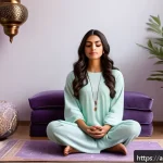 자기 대화의 변화를 위한 첫걸음 - A serene Middle Eastern home interior featuring a cozy meditation corner decorated with traditional ...