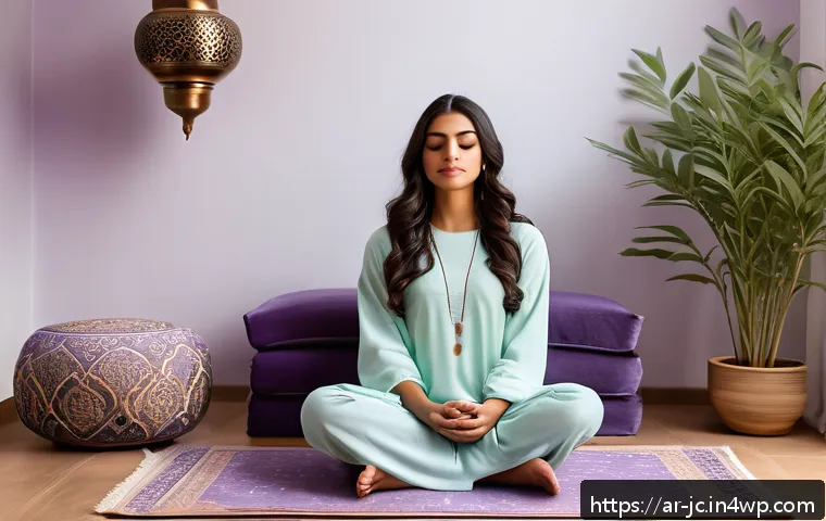 자기 대화의 변화를 위한 첫걸음 - A serene Middle Eastern home interior featuring a cozy meditation corner decorated with traditional ...
